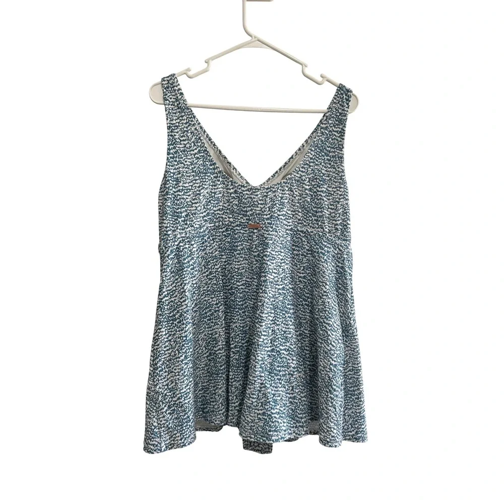 Raisins Curve Womens 20W Blue White‎ Abstract Print V-Neck Swim Dress One Pece